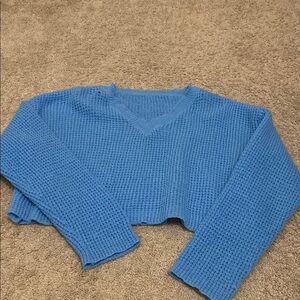 Blue Knit V-Neck Sweater